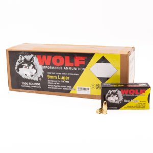 WOLF 9MM BRASS PLATED STEEL CASED 124 GR FMJ (1000 RND VALUE PACK) HANDGUN AMMO