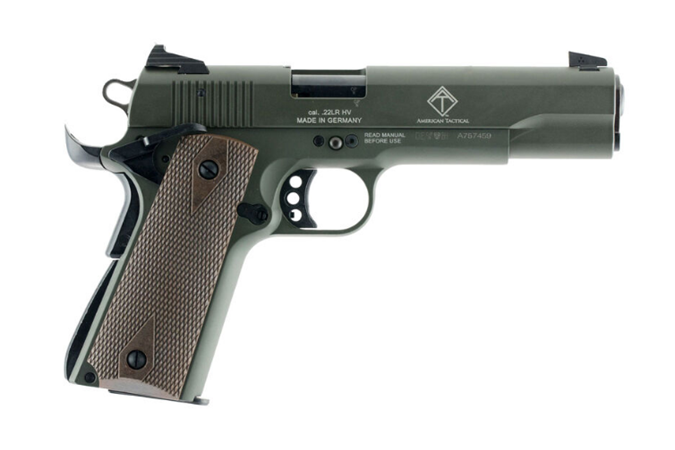 American Tactical 1911 Pistol OD Green .22 LR 5" Barrel 10-Rounds Double Diamond Walnut Grip