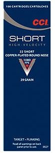 CCI Short HV .22Short 29GR Copper-Plated Round Nose 100Rds