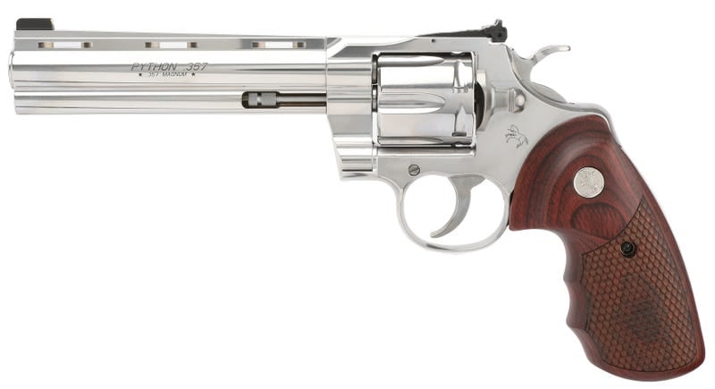 Colt Firearms Python Stainless .38 SPL / .357 Mag 6" Barrel 6-Rounds Snake Scale Walnut Grips