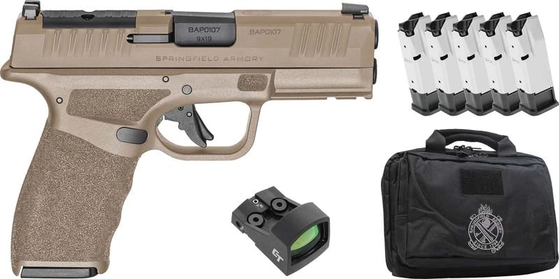 Springfield Armory Hellcat Pro Flat Dark Earth 9mm 3.7" Barrel 10-Rounds 5 Mags, CT1500 Red Dot