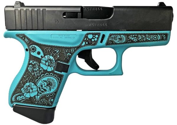 Glock 43 Tiffany Blue 9mm 3.4" Barrel 6-Rounds Engraved Frame
