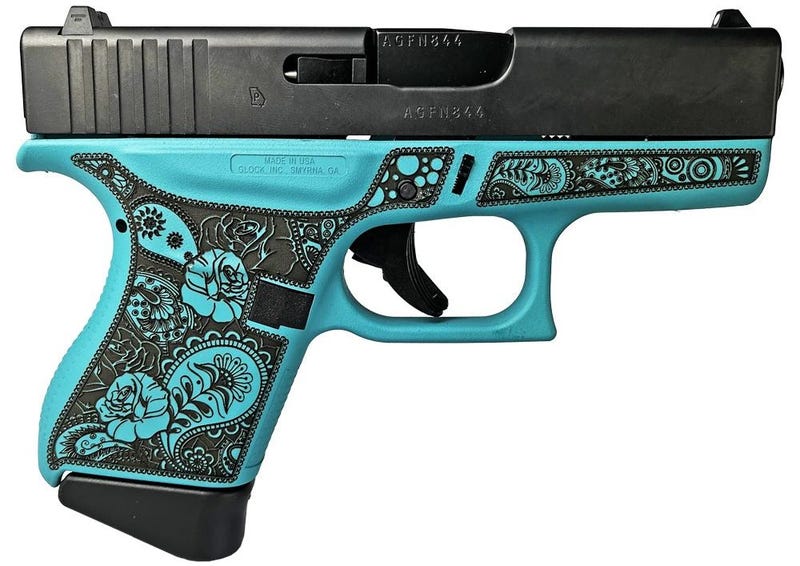 Glock 43 Tiffany Blue 9mm 3.4" Barrel 6-Rounds Engraved Frame