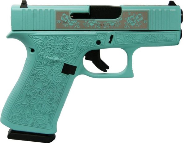 Glock 43X Tiffany Blue 9mm 3.41" Barrel 10-Rounds "Glock & Roses" Custom Engraving