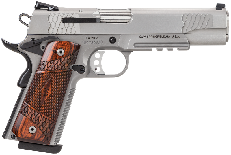 Smith and Wesson 1911 E-Series Stainless .45 ACP 5" Barrel 8-Rounds Laminate Wood Grip
