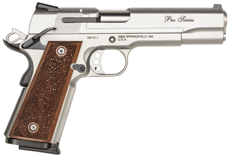 Smith and Wesson 1911 Performance Center Pro Stainless 9mm 5" Barrel 10-Rounds Wood Grip