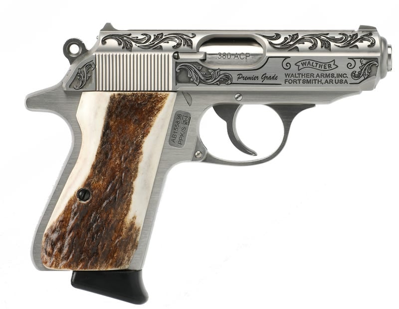 Walther PPK/S Engraved Stainless .380 ACP 3.3" Barrel 7-Rounds Stag Grips
