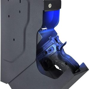 Gun Safe Box Mounted Quick Access Pistol Sentry Handgun Safe for Nightstand Safety Device Fingerprint Biometric Smart Keypad Password Key Lock