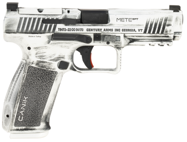 Canik Mete SFT 9mm, 4.46″ Barrel, Picatinny Rail, Distressed White, Optics Ready, 18rd