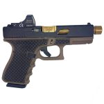 Glock 19 Gen 3 Custom “Tarpon FDE w/ Gold Barrel” 9mm, 4.6″ Barrel, Red Dot, 15rd