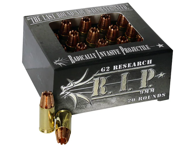 Real G2 Research R.I.P. 9mm Luger Ammo 92 Grain G2 R.I.P. Fragmenting Hollow Point Lead Free Box of 100 rounds Real G2 Research R.I.P. 9mm Luger Ammo 92 Grain G2 R.I.P. Fragmenting Hollow Point Lead Free Box of 100 rounds - Air Gun Ammo - Miami Shooters Supply
