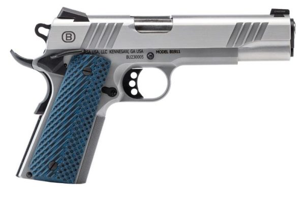 Bersa 1911 Stainless .45 ACP 5" Barrel 8-Rounds w/ Blue VZ Grips, Night Sights