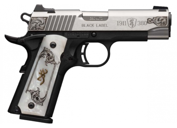 Browning 1911 380 ACP 3.62" Barrel 8 Rounds White Pearl S/S Engraved FS