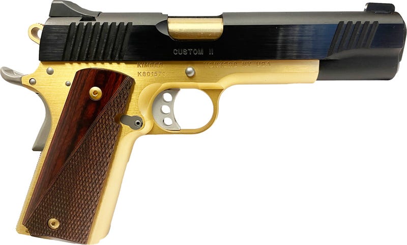 Kimber Custom II Two Tone 24 Carat Gold / Black 45ACP 5" Barrel 7-Rounds GrabAGun Exclusive Kimber Custom II Two Tone 24 Carat Gold / Black 45ACP 5" Barrel 7-Rounds GrabAGun Exclusive - 1911 - Miami Shooters Supply