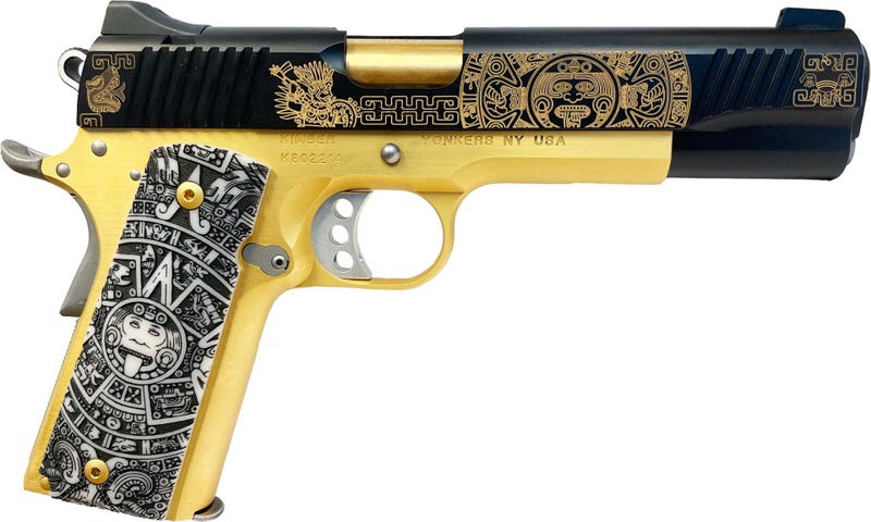 Kimber Custom II Two Tone 24 Carat Gold / Black "Aztec" Style 45ACP 5" Barrel 7-Rounds GrabAGun Exclusive Kimber Custom II Two Tone 24 Carat Gold / Black "Aztec" Style 45ACP 5" Barrel 7-Rounds GrabAGun Exclusive - 1911 - Miami Shooters Supply