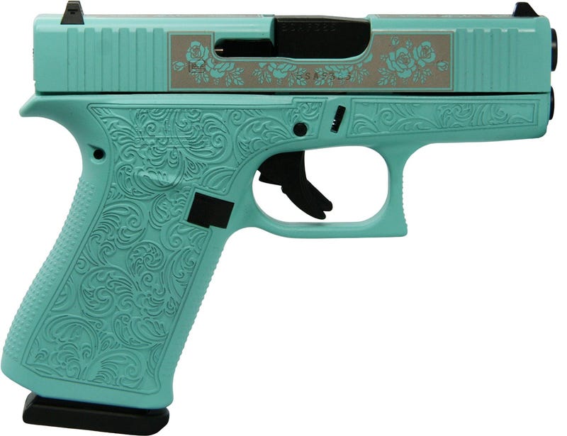 Glock 43X Tiffany Blue 9mm 3.41" Barrel 10-Rounds "Glock & Roses" Custom Engraving Glock 43X Tiffany Blue 9mm 3.41" Barrel 10-Rounds "Glock & Roses" Custom Engraving - HANDGUNS - Miami Shooters Supply