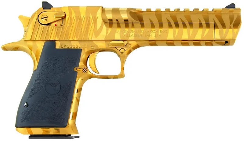 Magnum Research Desert Eagle MK19 Gold Tiger Stripe .50 AE 6" Barrel 7-Rounds Magnum Research Desert Eagle MK19 Gold Tiger Stripe .50 AE 6" Barrel 7-Rounds - HANDGUNS - Miami Shooters Supply
