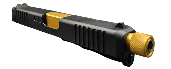 Slide Fits Glock 19 Gen3 Fully Assembled Tapered Nose In Gold Slide Fits Glock 19 Gen3 Fully Assembled Tapered Nose In Gold - Glock Slides - Miami Shooters Supply